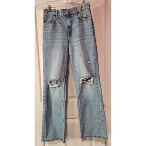 ZARA Jeans Womens Size 6 Wide Leg Raw Hem Distressed Denim Jeans